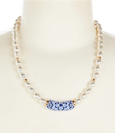 Southern Living Floral Bead Organic Pearl Resort Strand Collar Necklace