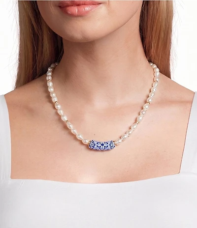 Southern Living Floral Bead Organic Pearl Resort Strand Collar Necklace