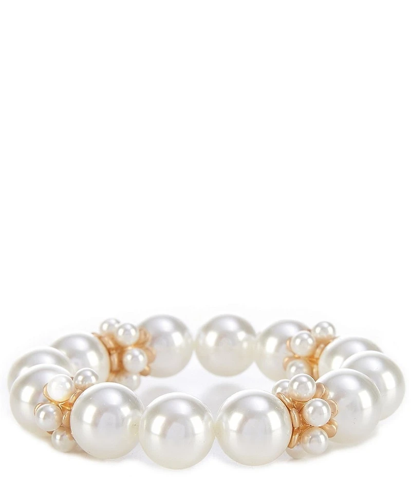 Southern Living Floral Metal Pearl Beaded Stretch Bracelet