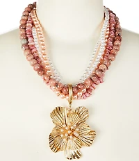 Southern Living Flower Pendant Mixed Media Statement Necklace