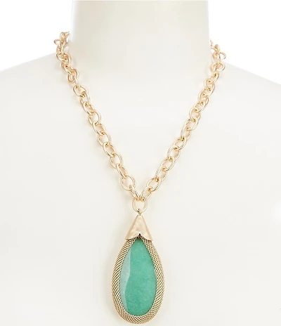 Southern Living Green Agate Bead Teardrop Short Pendant Necklace