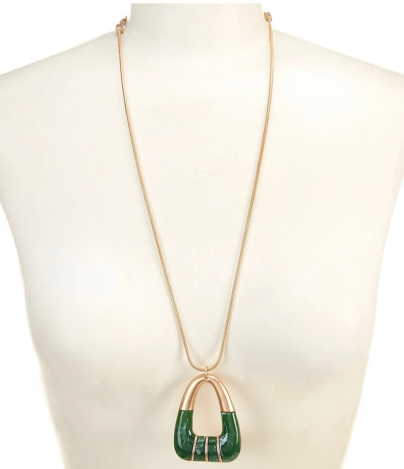 Southern Living Green Epoxy Cab Triangular Long Pendant Necklace