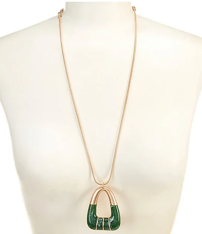 Southern Living Green Epoxy Cab Triangular Long Pendant Necklace