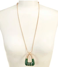 Southern Living Green Epoxy Cab Triangular Long Pendant Necklace