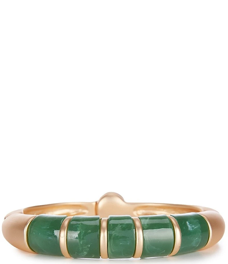 Southern Living Green Epoxy Square Cab Polished Metal Hinge Bracelet