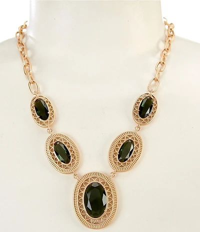 Southern Living Green Stone Geometric Graduating Oval Frontal Collar Necklace