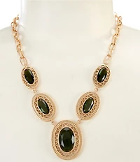 Southern Living Green Stone Geometric Graduating Oval Frontal Collar Necklace