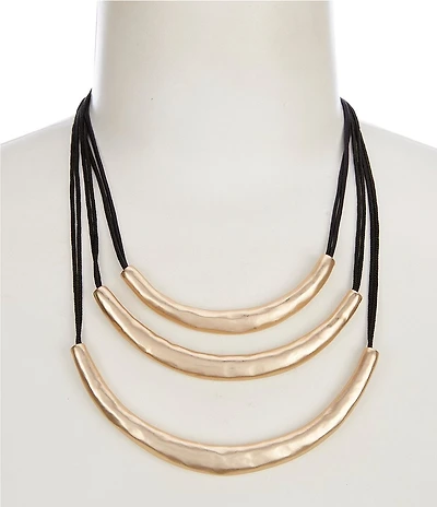 Southern Living Hammered Metal Graduating Bar Jet Cord Short Multi-Strand Statement Necklace