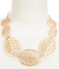 Southern Living Hammered Open Metal Graduating Tropical Leaf Frontal Collar Necklace