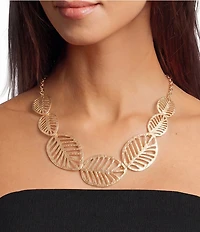 Southern Living Hammered Open Metal Graduating Tropical Leaf Frontal Collar Necklace