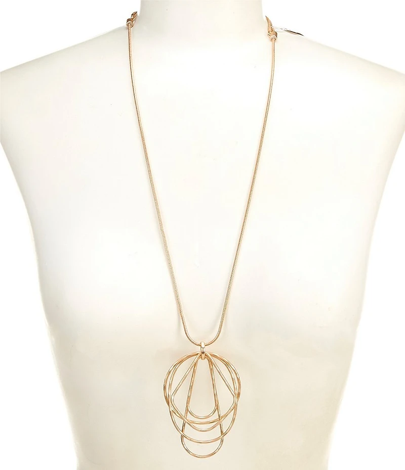 Southern Living Hammered Textured Wire Multi Shape Long Pendant Necklace