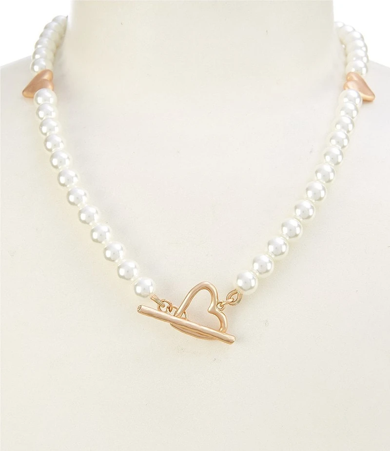 Southern Living Heart Metal Charm Short Pearl Strand Collar Necklace