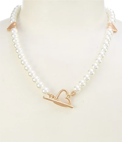 Southern Living Heart Metal Charm Short Pearl Strand Collar Necklace