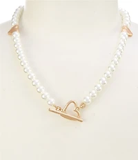 Southern Living Heart Metal Charm Short Pearl Strand Collar Necklace
