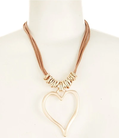 Southern Living Heart Pendant On Brown Cord Statement Multi Strand Necklace