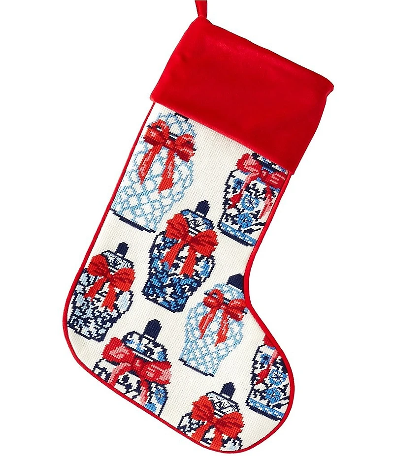 Southern Living Holiday Decor Collection Chinoiserie Ginger Jar Needlepoint Stocking