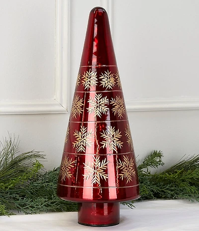 Southern Living Holiday Decor Collection LED Lit Red Etched Snowflake Glass Tree Decor