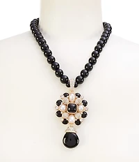 Southern Living Jet Bead Strand Crystal Pave & Pearl Floral Pendant Collar Necklace