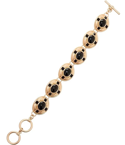 Southern Living Jet Cab Square Stone Oval Wobbly Metal Line Bracelet