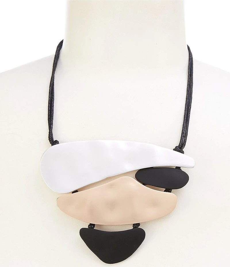 Southern Living Jet Cord Large Multi Shape Metal Frontal Collar Necklace