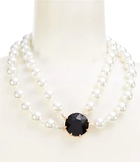 Southern Living Jet Faceted Round Stone Two Row Pearl Beaded Short Multi-Strand Necklace