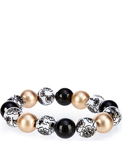 Southern Living Jet Floral Print Bead Stretch Bracelet