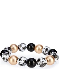 Southern Living Jet Floral Print Bead Stretch Bracelet