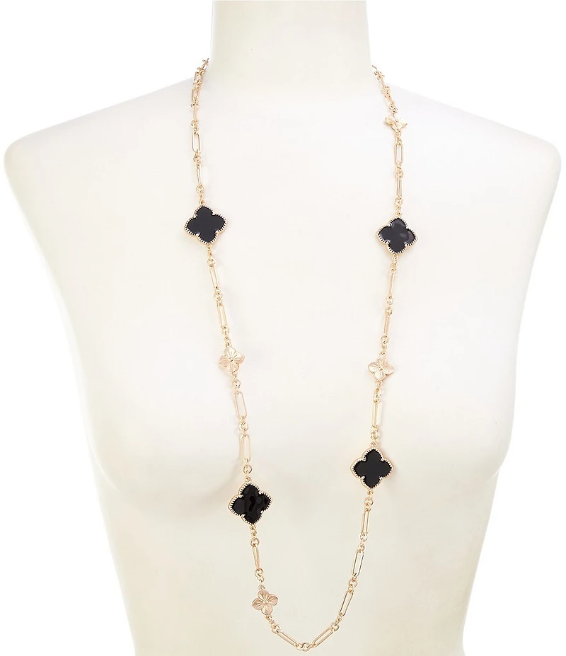 Southern Living Jet Leaf Clover Charm Long Strand Station Long Strand Necklace