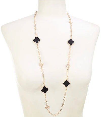 Southern Living Jet Leaf Clover Charm Long Strand Station Long Strand Necklace