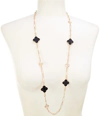 Southern Living Jet Leaf Clover Charm Long Strand Station Long Strand Necklace