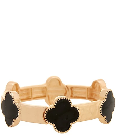 Southern Living Jet Leaf Clover Charm Metal Stretch Bracelet