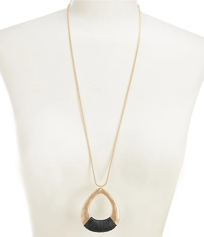 Southern Living Jet Raffia Wrapped Open Teardrop Long Pendant Necklace