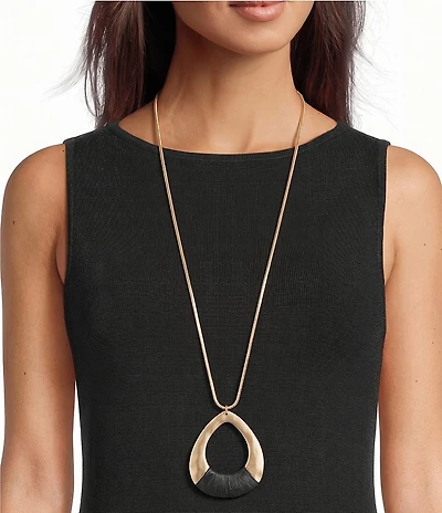 Southern Living Jet Raffia Wrapped Open Teardrop Long Pendant Necklace
