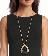 Southern Living Jet Raffia Wrapped Open Teardrop Long Pendant Necklace