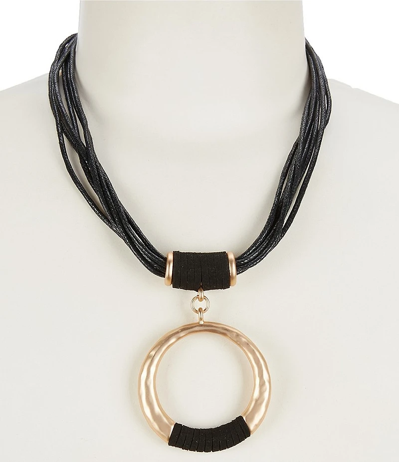 Southern Living Jet Suede Wrapped Round Short Pendant Statement Necklace