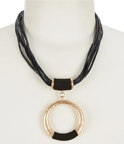 Southern Living Jet Suede Wrapped Round Short Pendant Statement Necklace