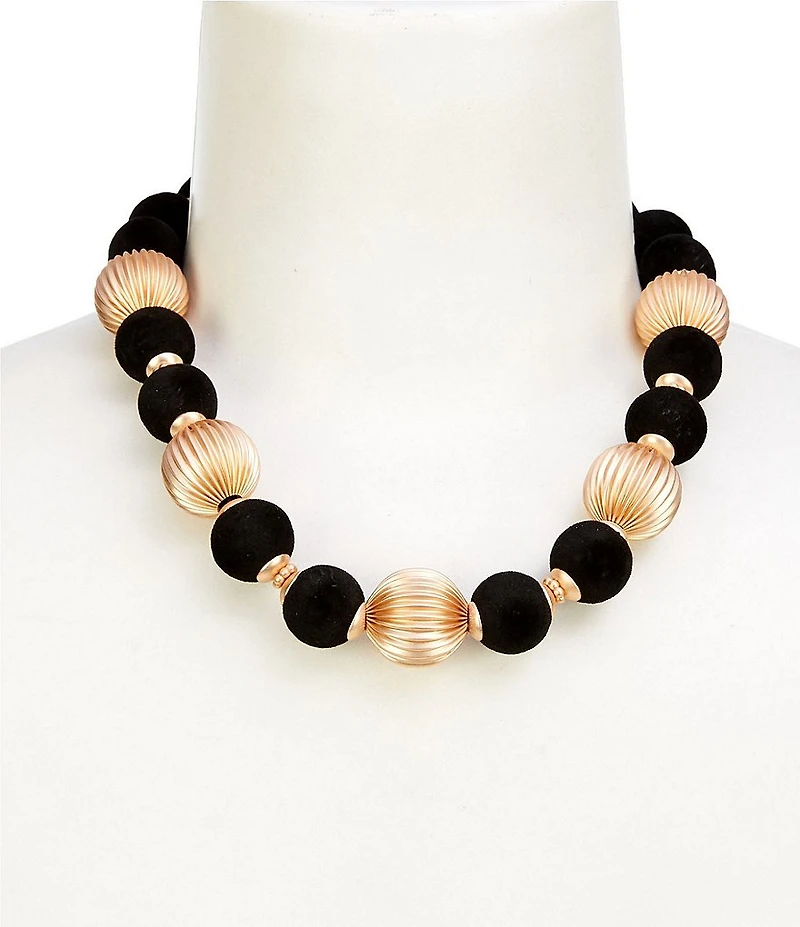 Southern Living Jet Velvet & Fluted Bead Collar Necklace