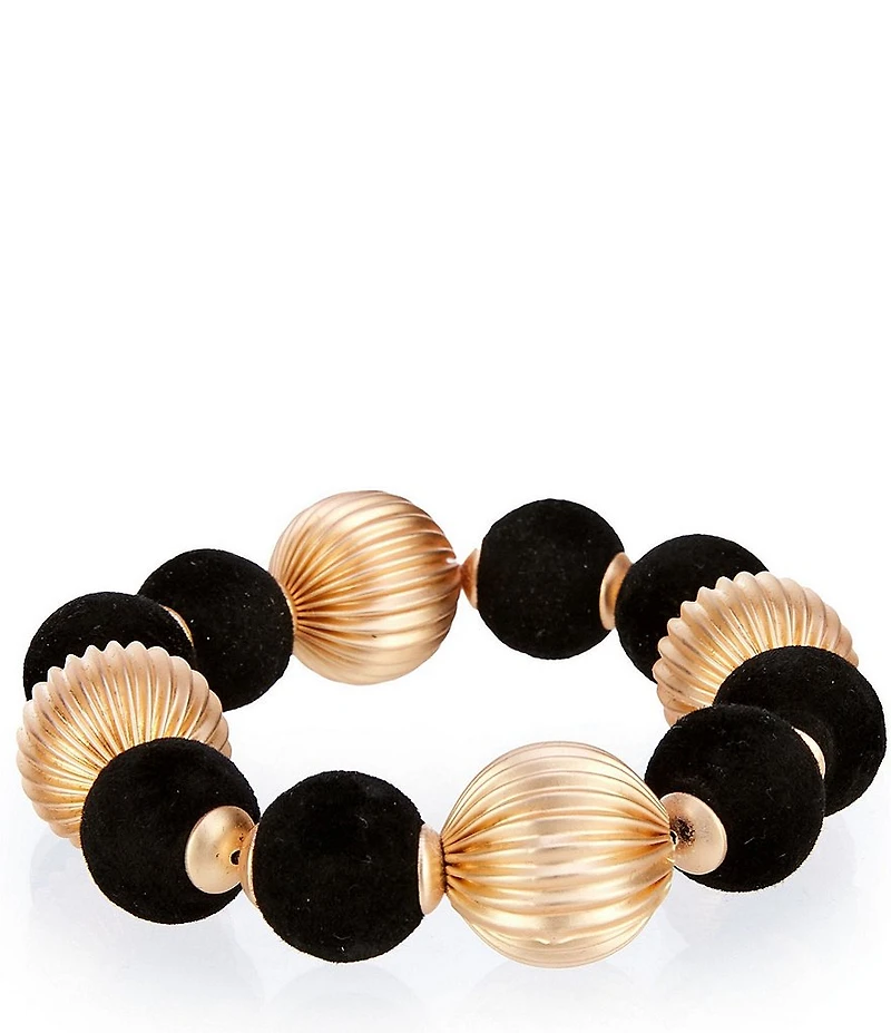 Southern Living Jet Velvet & Fluted Bead Stretch Bracelet