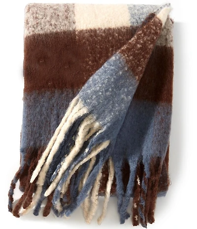 Southern Living Kent Cozy Brushed Plaid Fleece Fringed Trim Throw