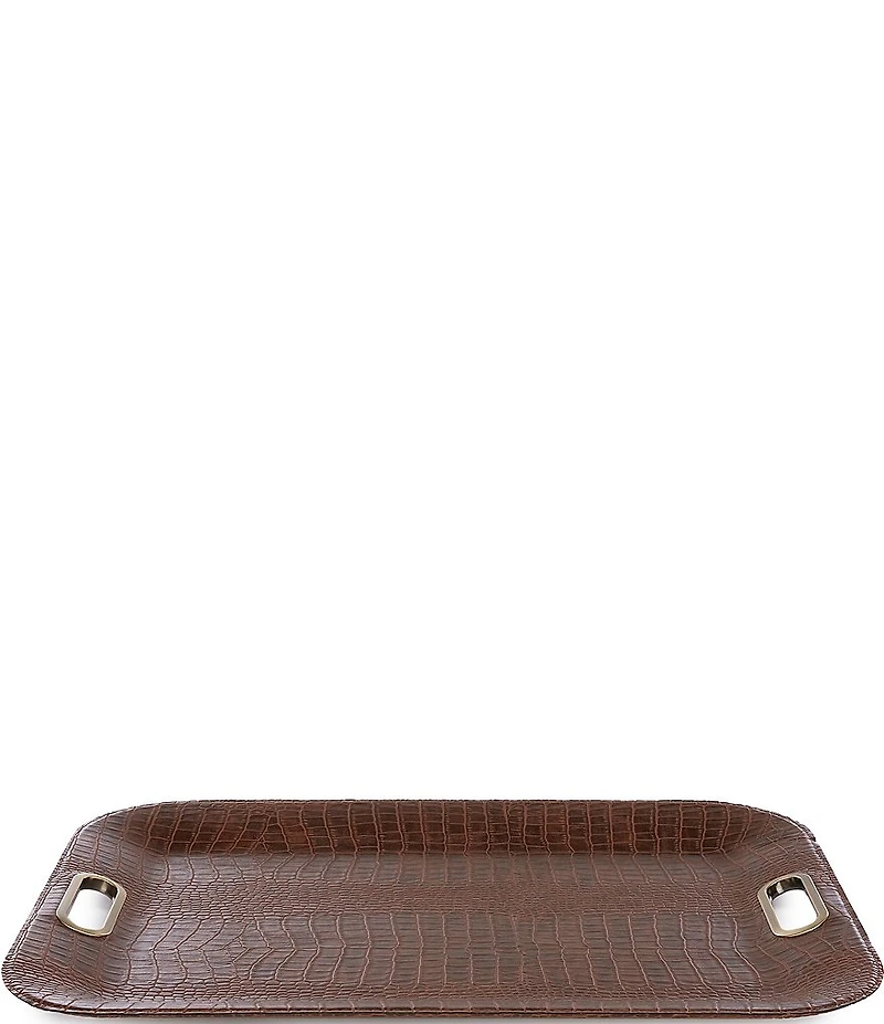 Southern Living Large Faux Crocodile Tray with Metal Handles