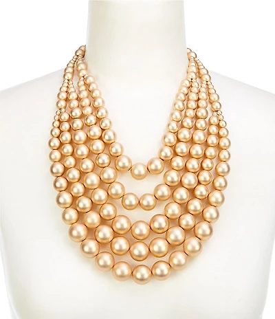 Southern Living Large Pearl 5 Row Bib Statement Necklace