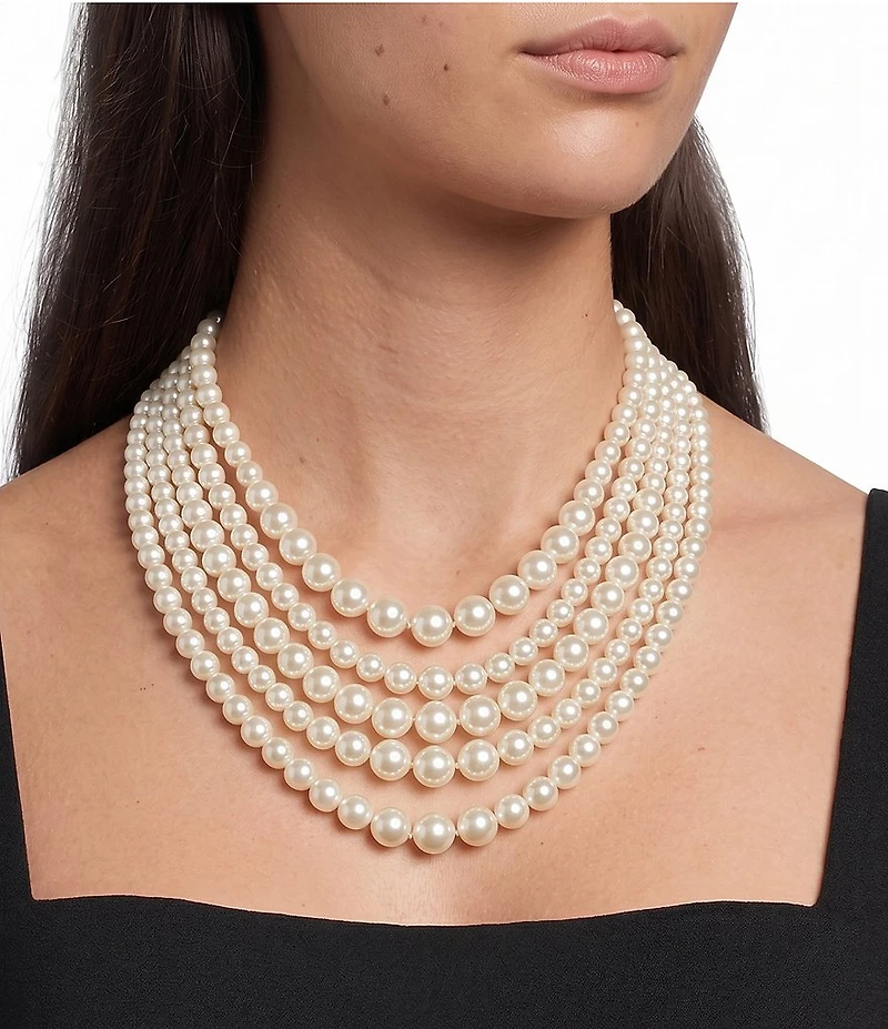 Southern Living Large Pearl Multi Row Bib Statement Necklace