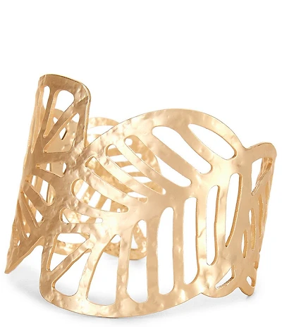 Southern Living Tropical Leaf Hammered Metal Cuff Bracelet