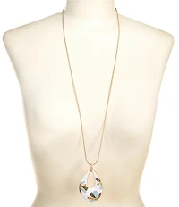 Southern Living Light Blue Enamel & Abalone Shell Floral Teardrop Long Pendant Necklace