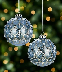 Southern Living Merry and Bright Collection Glitter & Rhinestone Glass Ball Ornament, Set of 2
