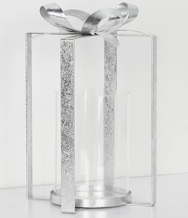 Southern Living Merry and Bright Collection Metal Present Lantern with Glass Hurricane