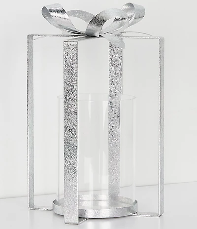 Southern Living Merry and Bright Collection Metal Present Lantern with Glass Hurricane