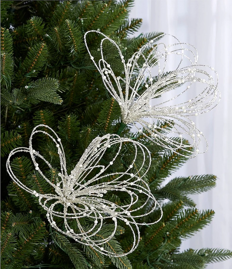 Southern Living Merry and Bright Collection Silver Flower Pick, Set of 2