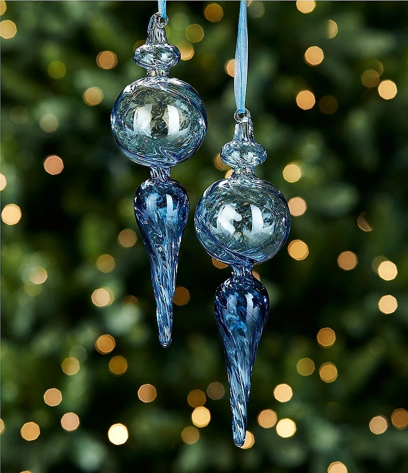 Southern Living Merry and Bright Collection Swirled Ombre Glass Finial Ornament, Set of 2