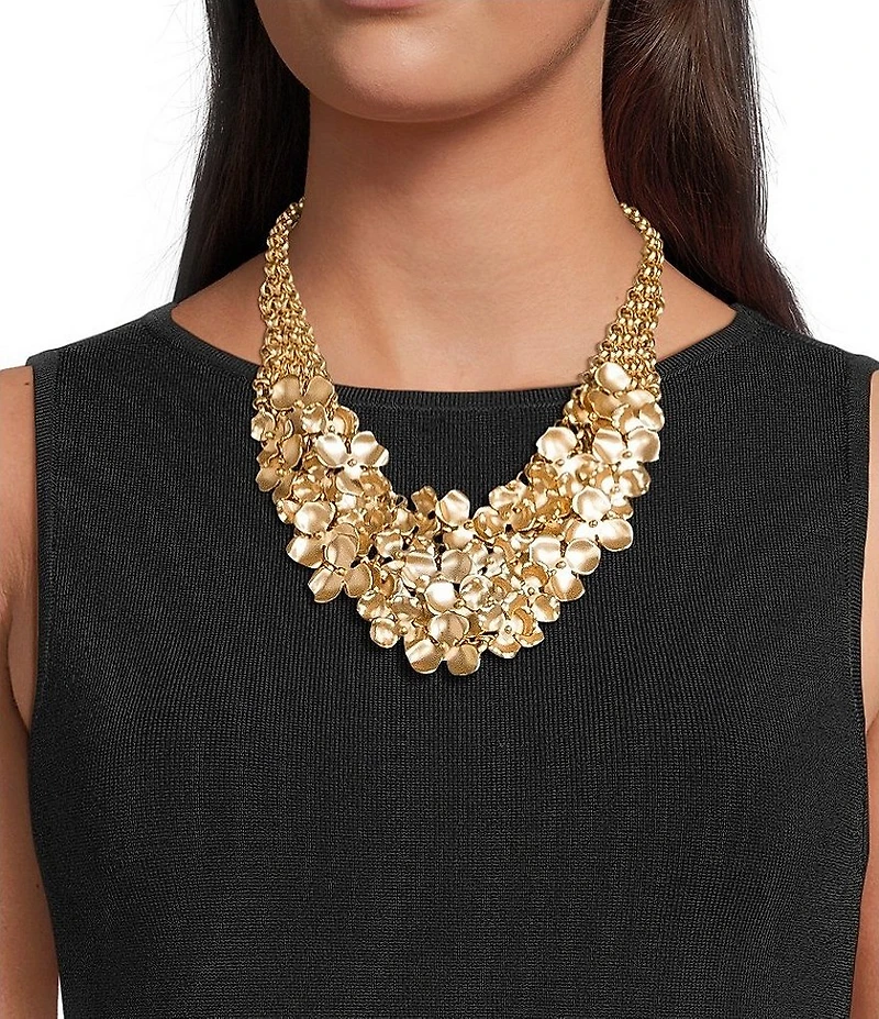 Southern Living Metal Multi Flower Bib Frontal Short Strand Statement Collar Necklace